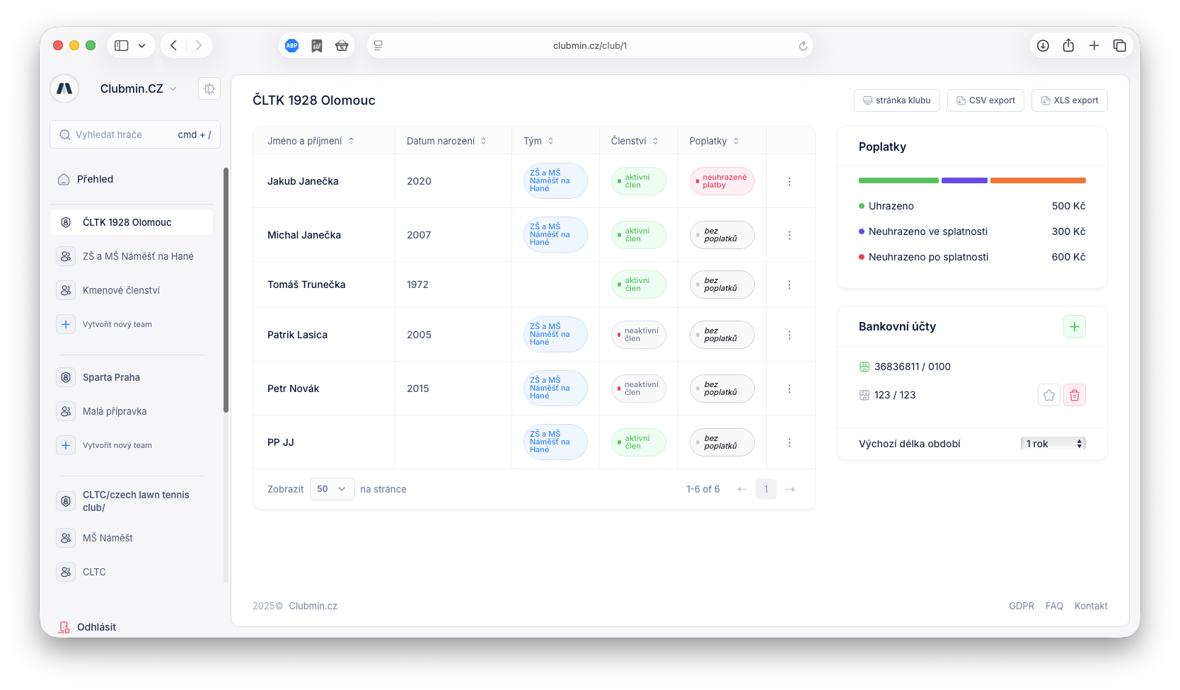 Clubmin administrace